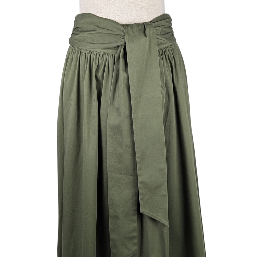 Toccin Sabine Tie Front Midi Skirt Stretch Cotton Pockets Olive S NWT - Picture 4 of 16